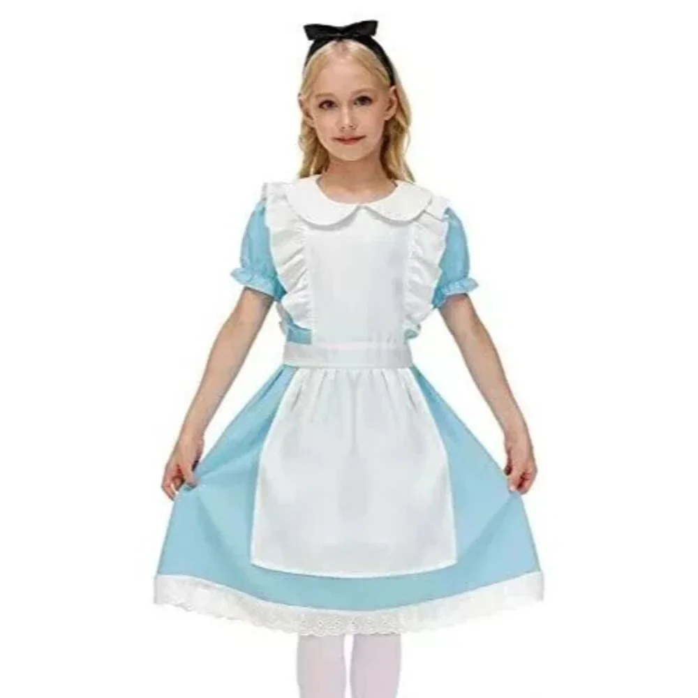 Classic Alice-Inspired Light Blue and White Girls' Halloween Costume